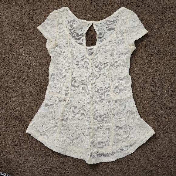 Ivory Floral Lace S/S Top, Women's S - Picture 4 of 13